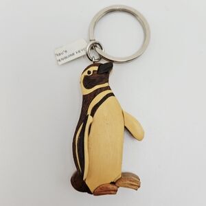 NEW Wooden Layered Wood Penguin Keychain